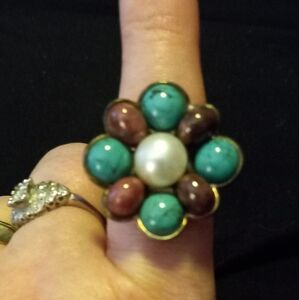 Whitney Kelly Turquoise, Rhodonite and Pearl Sterling Silver 925 Ring Sz 8